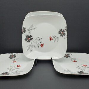 Corelle Mandarin Flower Dinner Plates Corning Red Black Flowers White Plates